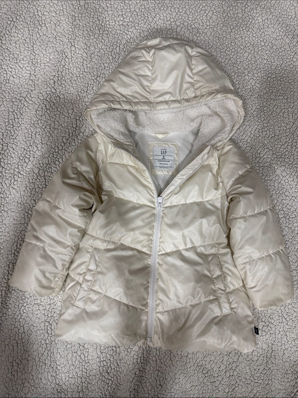 GAP Kids Cream Hooded Puffer Jacket